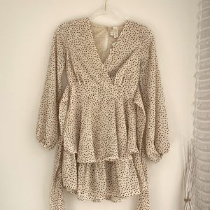 NWT Japna Long Sleeve Polka Dot Ruffle Mini Dress